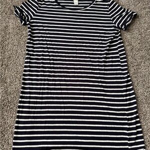 H&M Navy & White Striped Short-Sleeve Midi Dress